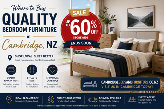 Bedroom furniture store Cambridge NZ — Cambridge Beds & Furniture showroom Waikato