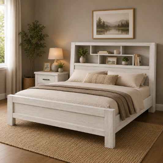 Amora Queen Bed Frame With Bookcase