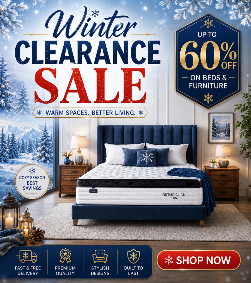 Winter clearance sale – up to 60% off beds and bedroom furniture.