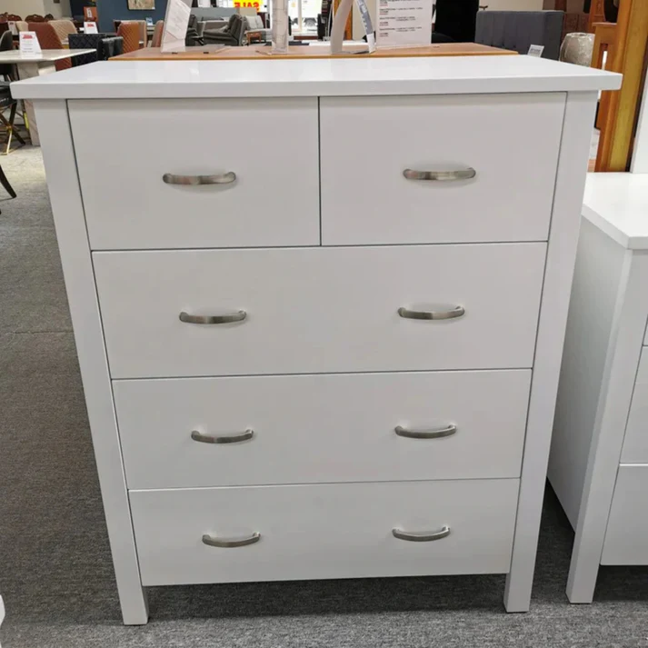 Catty 5 drawer Tallboy (White) - Image 4