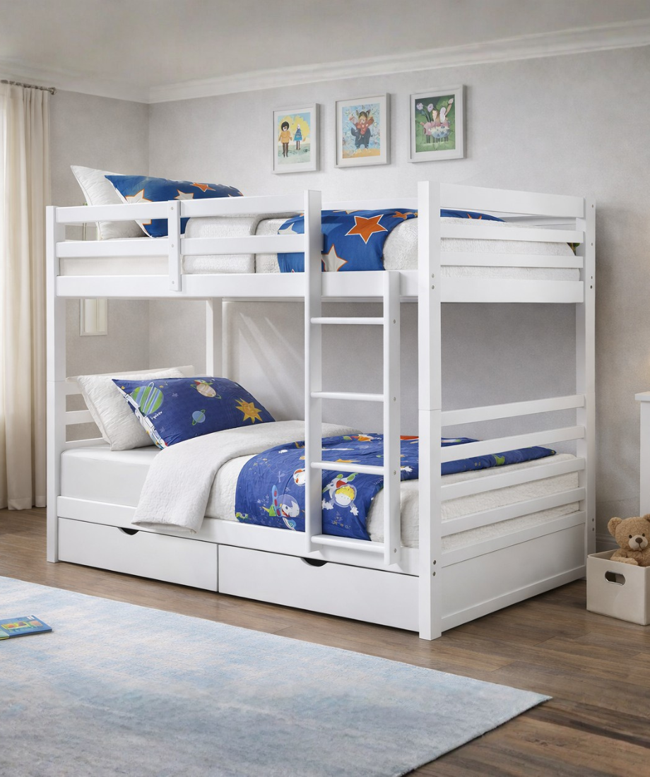 Wooden Bunk (S+S) White with 2 Bottom Drws - Image 3