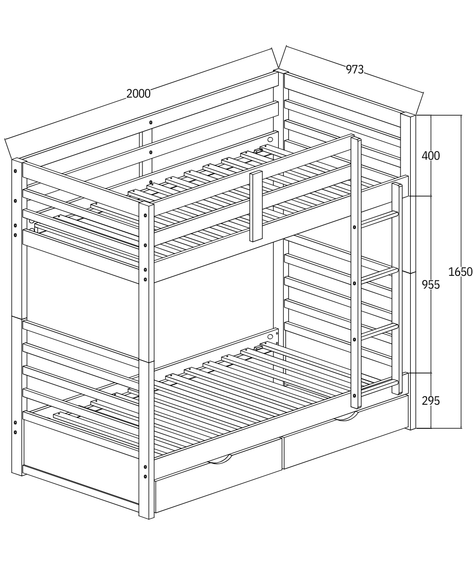 Wooden Bunk (S+S) White with 2 Bottom Drws - Image 2
