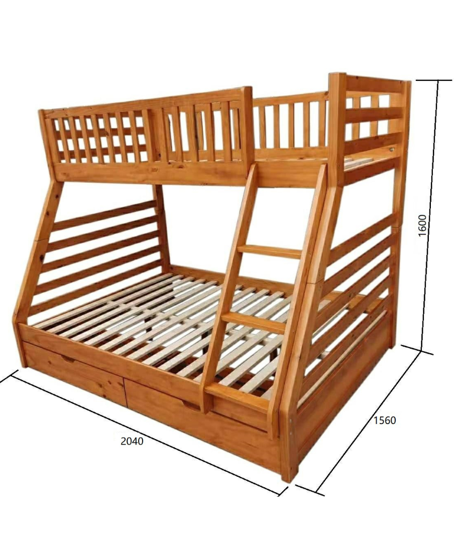 Wooden Bunk (S+D) Warm Honey with 2 Bottom Drws - Image 3