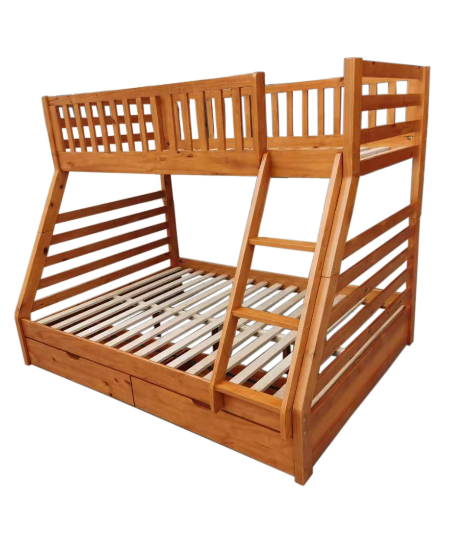 Wooden Bunk (S+D) Warm Honey with 2 Bottom Drws - Image 4