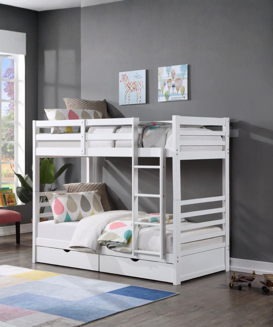 Wooden Bunk (S+S) White with 2 Bottom Drws - Image 4