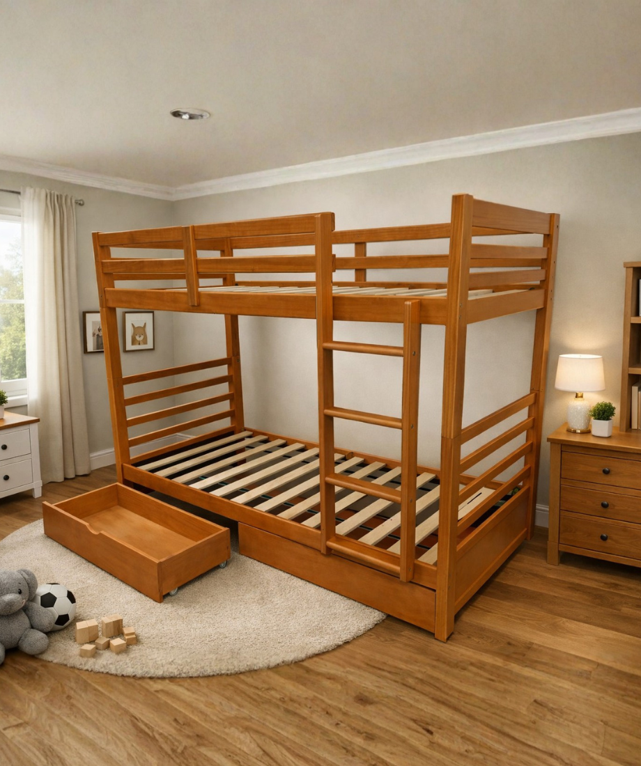 Wooden Bunk (S+S) Warm Honey with 2 Bottom Drws - Image 5