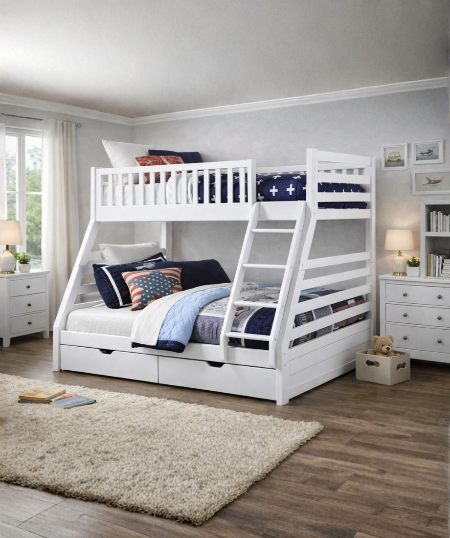 Wooden Bunk (S+D) White with 2 Bottom Drws - Image 3